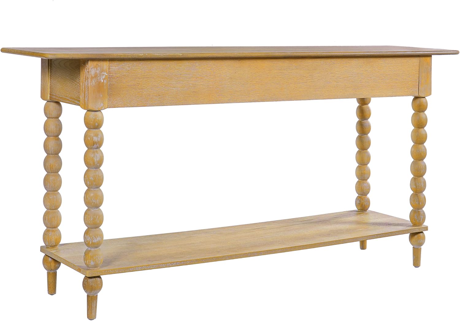 Christopher Knight Home Zeka Narrow Console Table with Storage, Wood Entryway Table with 2 Drawers and 1 Bottom Shelf, Retro Display Table with Unique Spherical Legs for Hallway, Living Room, Natural