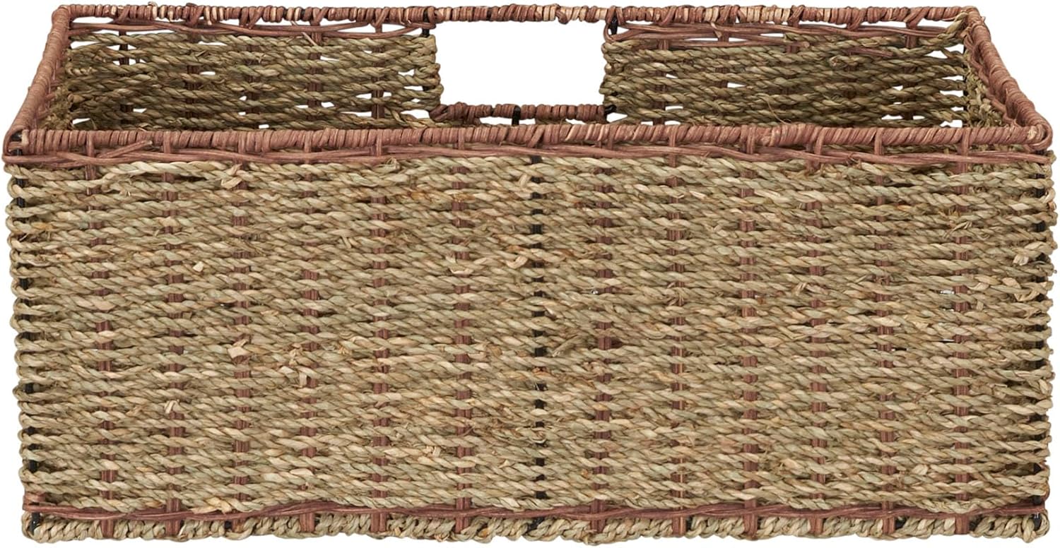 Household Essentials 5 Drawer Seagrass Wicker Storage Tower with Handwoven Rattan Design and Strong Metal Frame, Natural Rustic Modern Finish