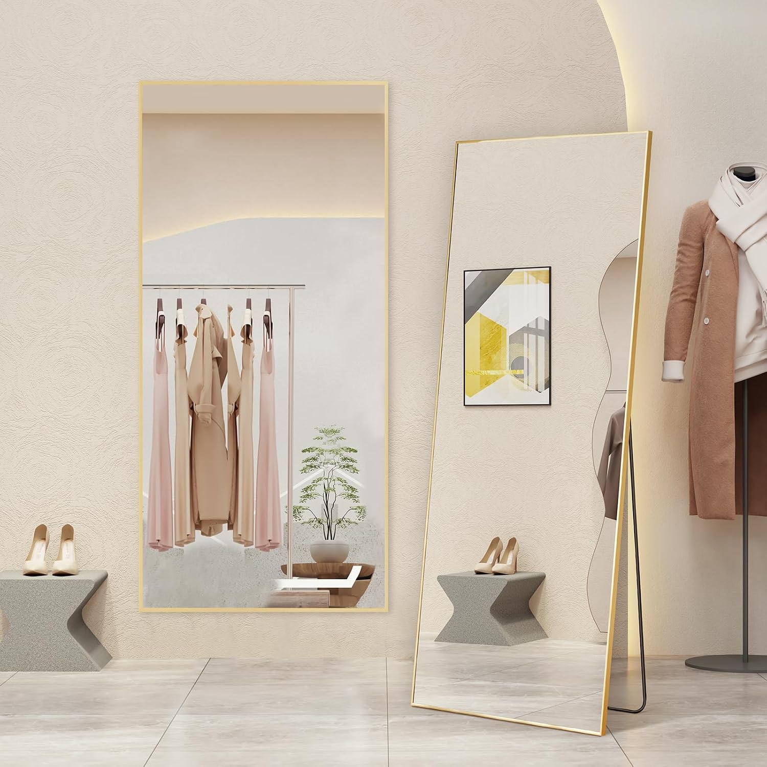 DUMOS 70.4'x25.6' Full Length Mirror with Stand, Floor Body Mirrors Shatter-proorf Nano Glass with Aluminum Frame, Free Standing or Hanging Leaning, Modern Simple for Home Decor, Gold