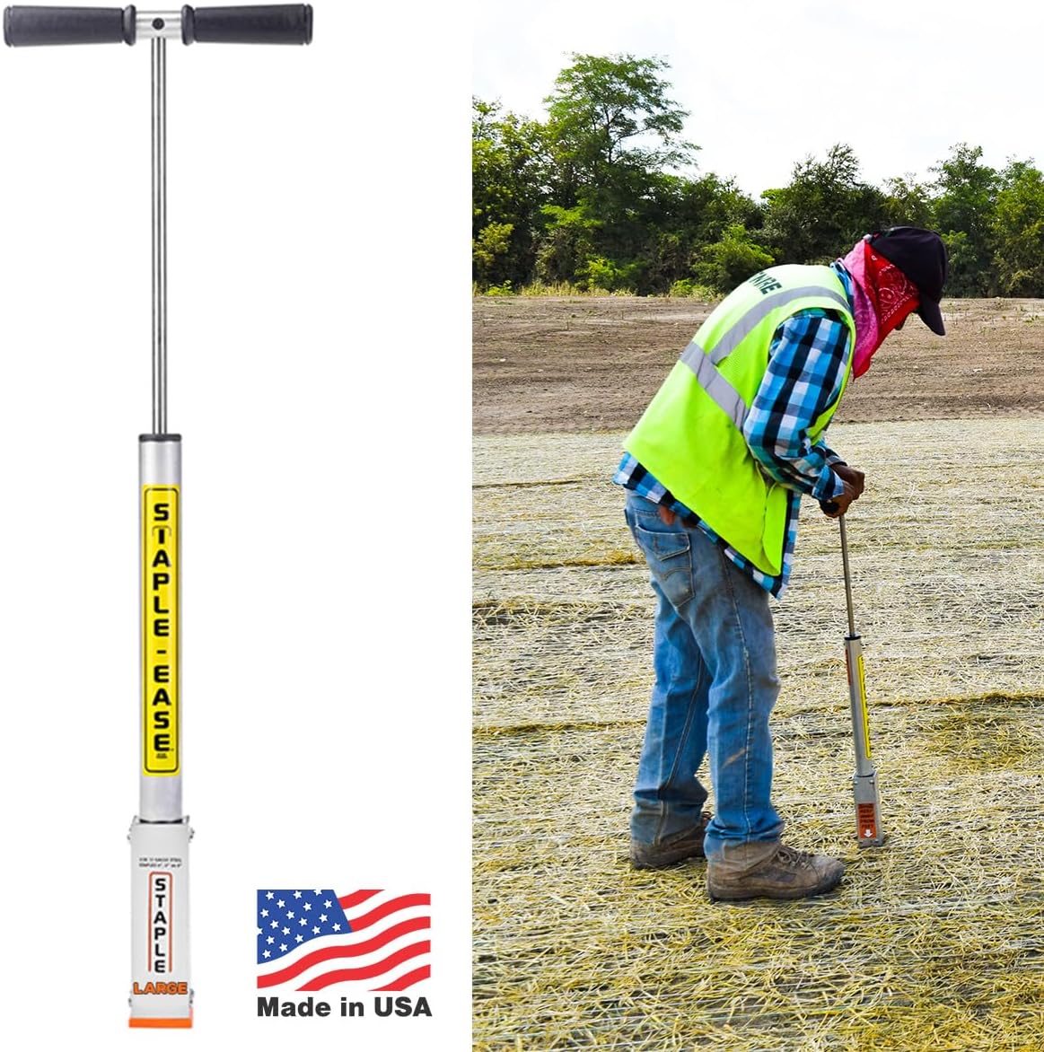 Large Gauge Staple Driver – Tool for Installing 8 or 9 Gauge U-Shaped Steel Staples (1' Wide) – Erosion Control, Sod & Landscape Staple Installer – Contractor Grade – Made in USA
