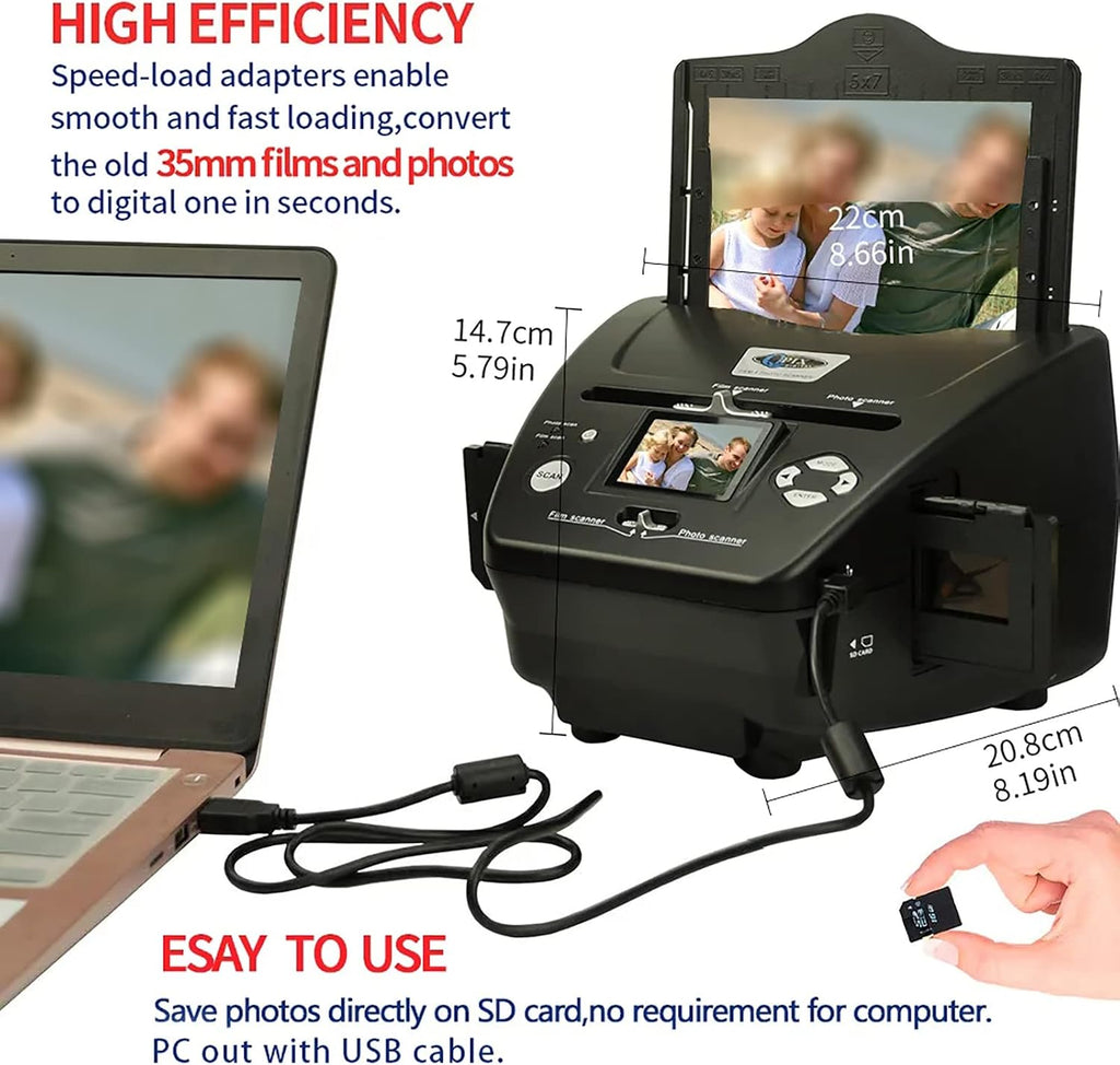 Film Slide Scanner, High Resolution Film Scanner, Converts 35mm 135/Slides/Negatives to Digital JPG Photos, Scan 3 * 5, 4 * 6, 5 * 7 Paper Photos,Black