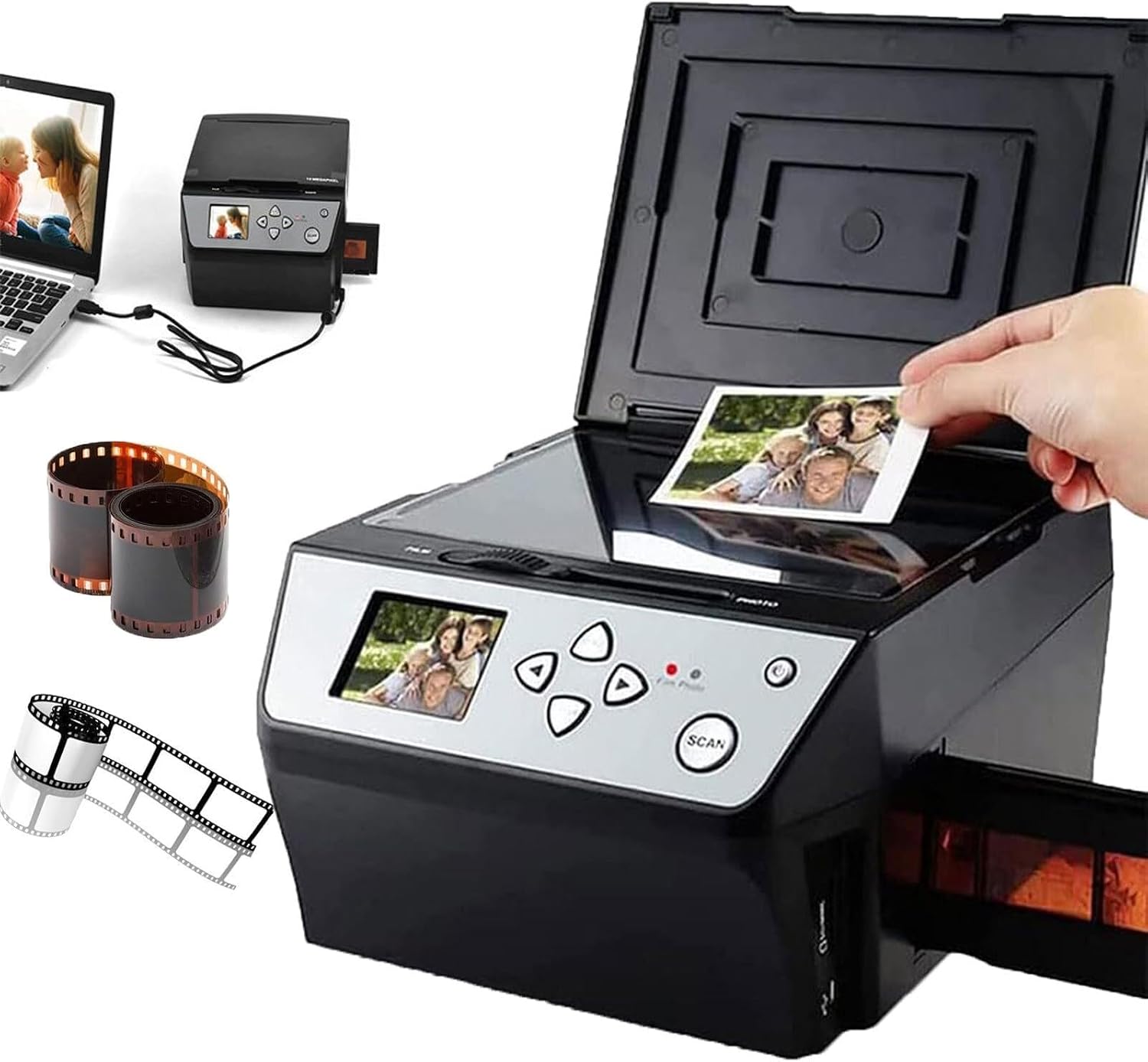 USB Multifunction Scanner (Film/Slide/Photo), Convert - 135&110 Film/35mm Slide + Photo/Document/Business Card to HD 22mp Digital Jpg File + 5' LCD Screen