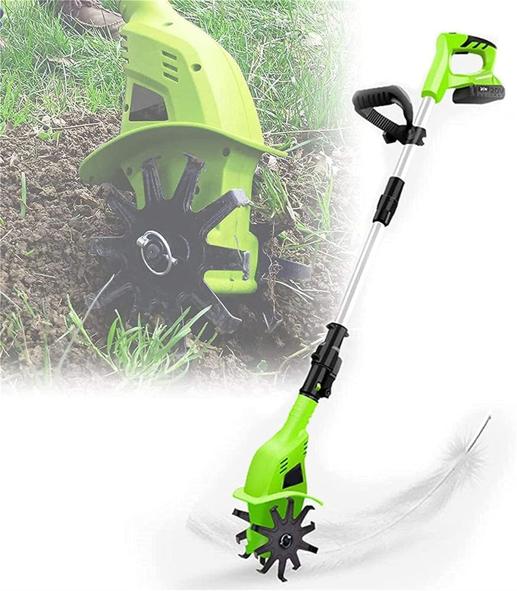 LXXW Electric Tiller 20V Cordless Handheld Electric Rototiller, 97-127Cm Adjustable Handle, Tillage Depth 25cm Electric Cultivator
