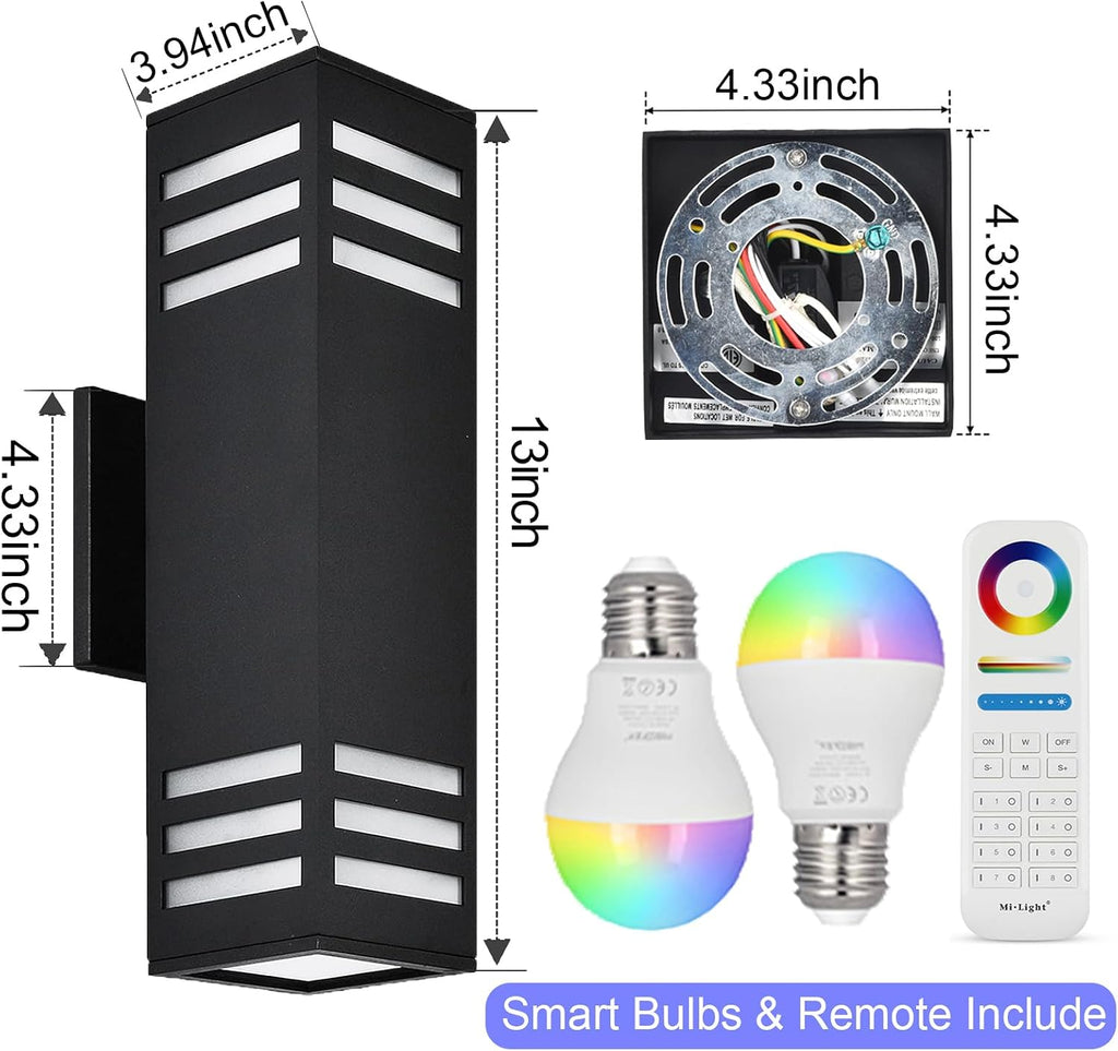 wowlite Up and Down Lights Outdoor Wall Sconce, 1200LM LED Outdoor Light Fixtures Wall Mount Exterior Lights for House, Smart RGBCW Black IP65 Waterproof Porch Lights Works with Remote and App Via Hub