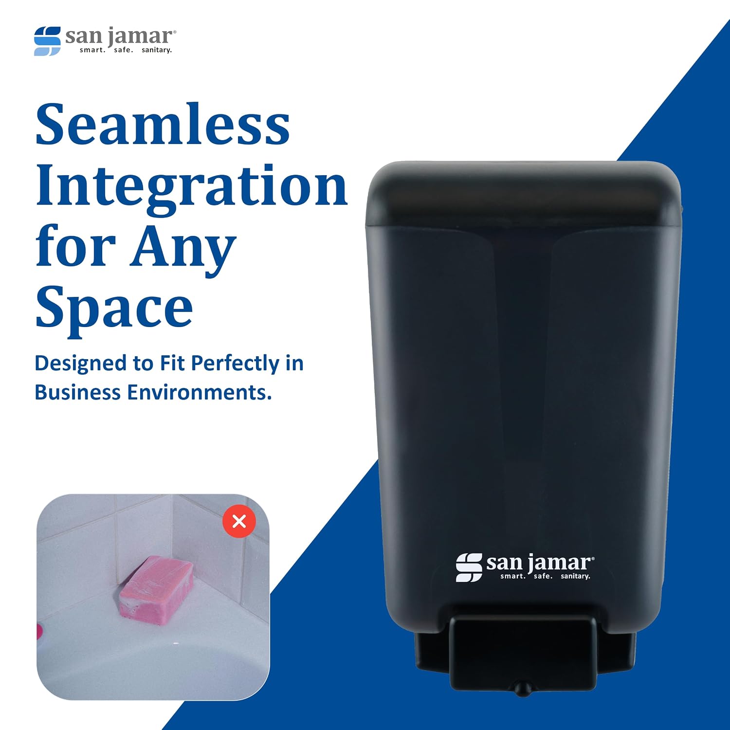 San Jamar Classic Soap Dispenser for Public Restrooms, Manual, Wall Mounted, Refillable, Plastic, 46 Ounce Capacity, Black Pearl (Pack of 6)