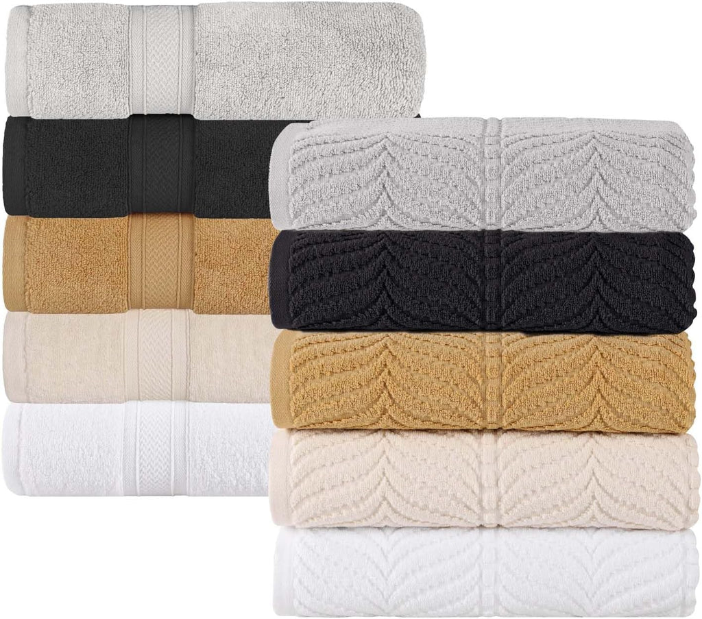 Superior Cotton Chevron 12 Piece Assorted Towel Set, Zero Twist, Quick Dry, Home Essentials, Shower, Spa, Luxury Plush Soft Absorbent Towels, Includes 4 Bath, 4 Hand, 4 Washcloth/Face Towels, Gold