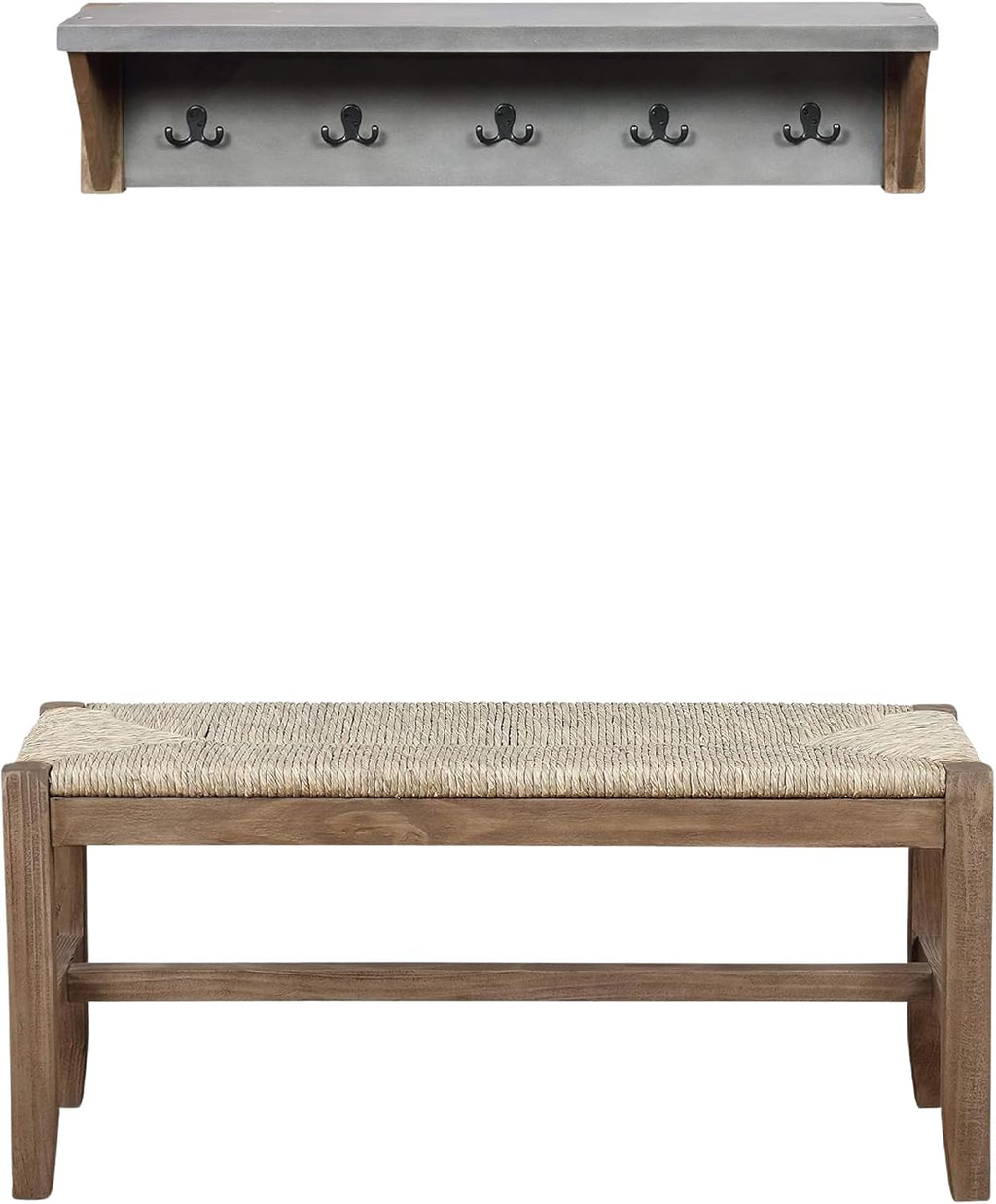 Alaterre Furniture Newport 40' Coat Hook with Shelf and Rush Bench Set