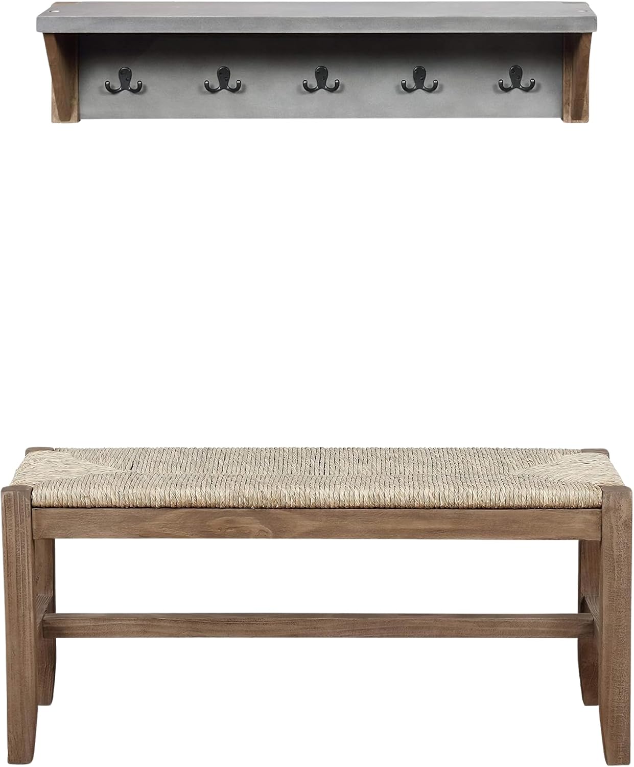 Alaterre Furniture Newport 40' Coat Hook with Shelf and Rush Bench Set