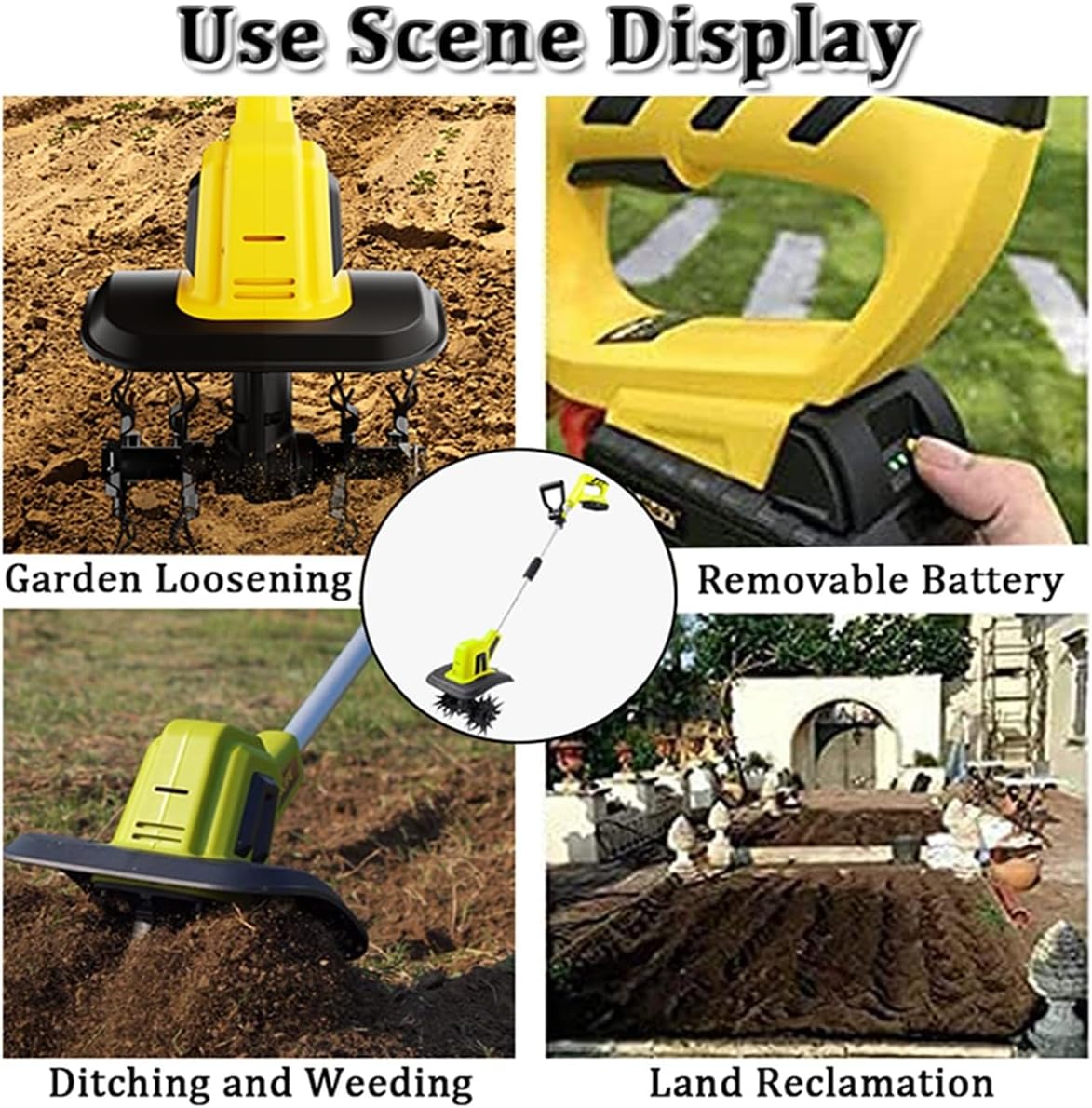 Garden Tiller Electric Rotavator Cordless Soil Cultivator 2×4000mah Battery and Charger, Tilling Width 25cm, Working Depth 22cm, for Gardens, Vegetable Patches