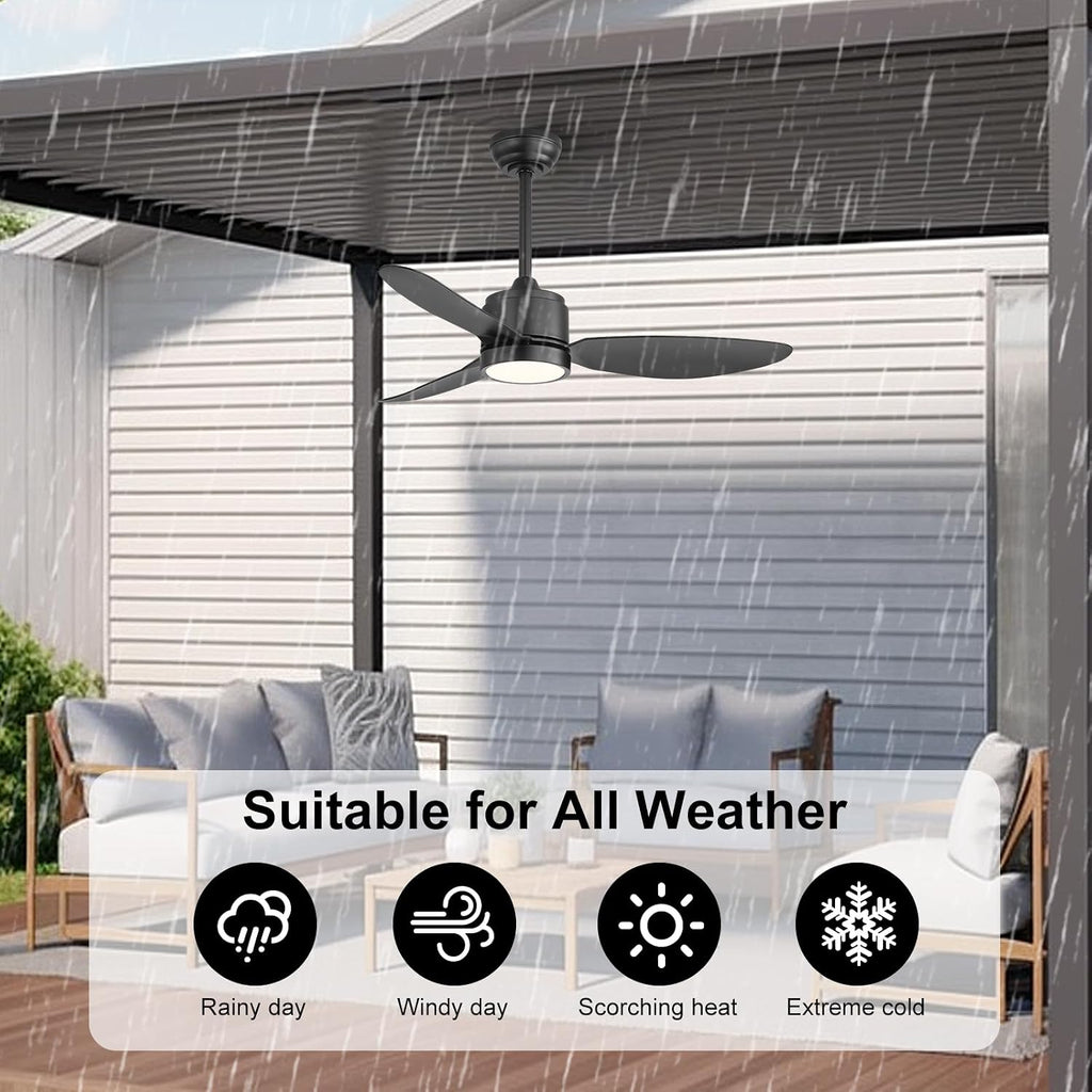 WINGBO 42' Outdoor Ceiling Fans with Lights, Wet Rated Waterproof Indoor Ceiling Fan with Remote, 3 ABS Blades Modern Ceiling Fan,3CCT Quiet 6-Speed DC Motor, for Porch Patios Bathroom, Black