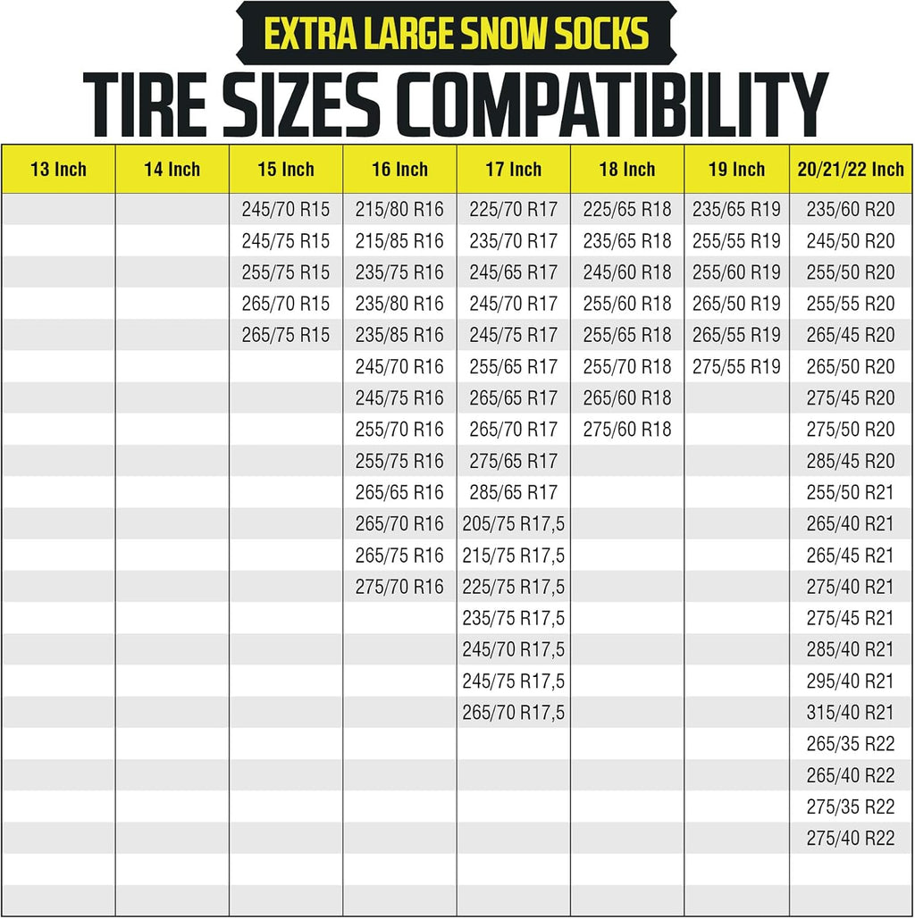 Snow Socks for Tires - Great Alternative to Tire Chains for Cars, 3D Fabric for Maximum Tire Traction & Grip, Fits SUVs, Most Subaru Models, Minivans, Pickups & Sedans (Set of 2) - Extra Large