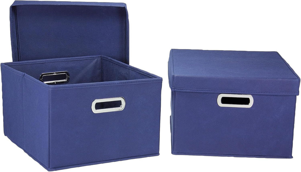 Household Essentials Fabric Storage Boxes with Lids and Handles, Blue (Pack of 8)