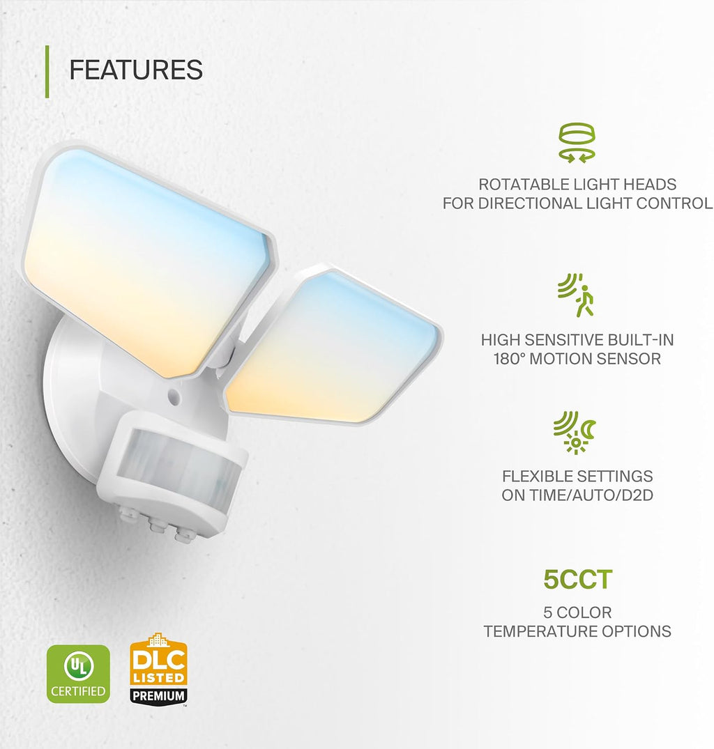ASD LED Motion Sensor Outdoor Lights, 20W 5 CCT Flood Lights Outdoor, Dusk to Dawn Motion Lights for Outside with Photocell, Wired Security Lighting for Porch, House, Garage, UL DLC, White, 8 Pack