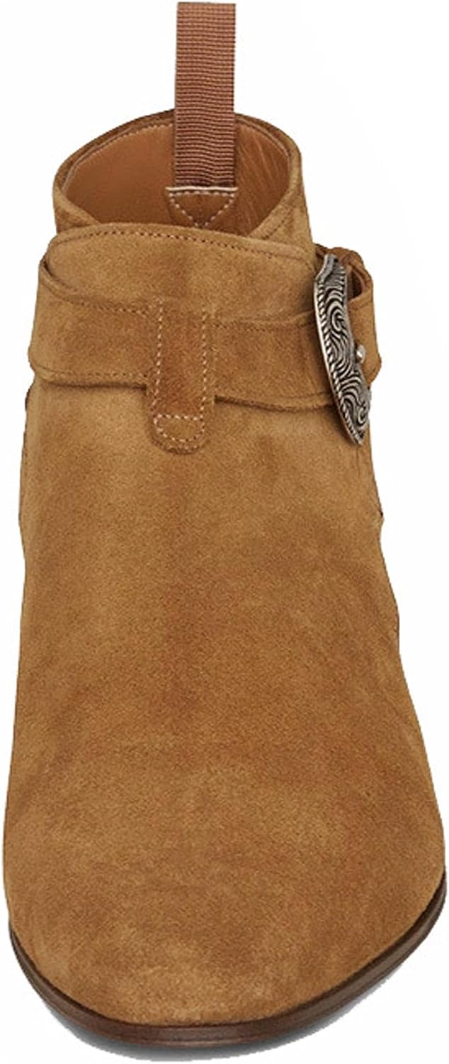 Santimon Men's Top-Grain Leather Buckle Ankle Chukka Boots – Western Jodhpur Suede Boots with Harness Strap, Pointed Toe Dress Boots for Casual, Rodeo, Parties & Everyday Wear