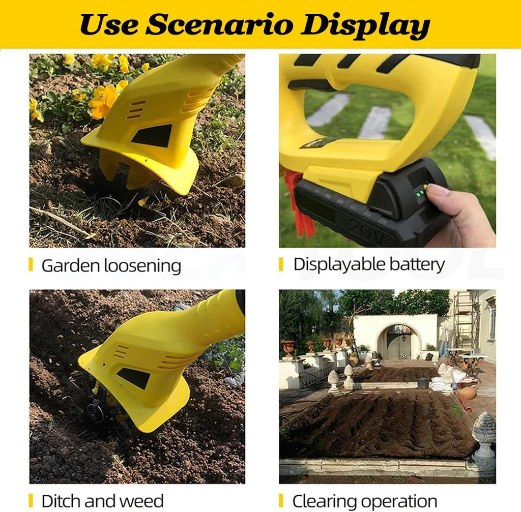 Gardening Tool Cultivation Machine, Cordless Electric Tiller, 250 max RPM Powered Tiller Cultivator, 97-127Cm Adjustable Handle, for Soil Mixing or Reseeding Grass