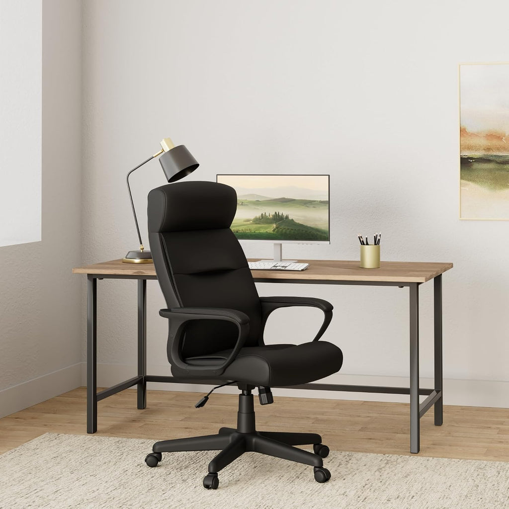 STAPLES Rutherford Ergonomic Manager & Executive Office Chair, High Back Swivel, Adjustable Height, Luxura Faux Leather, Black