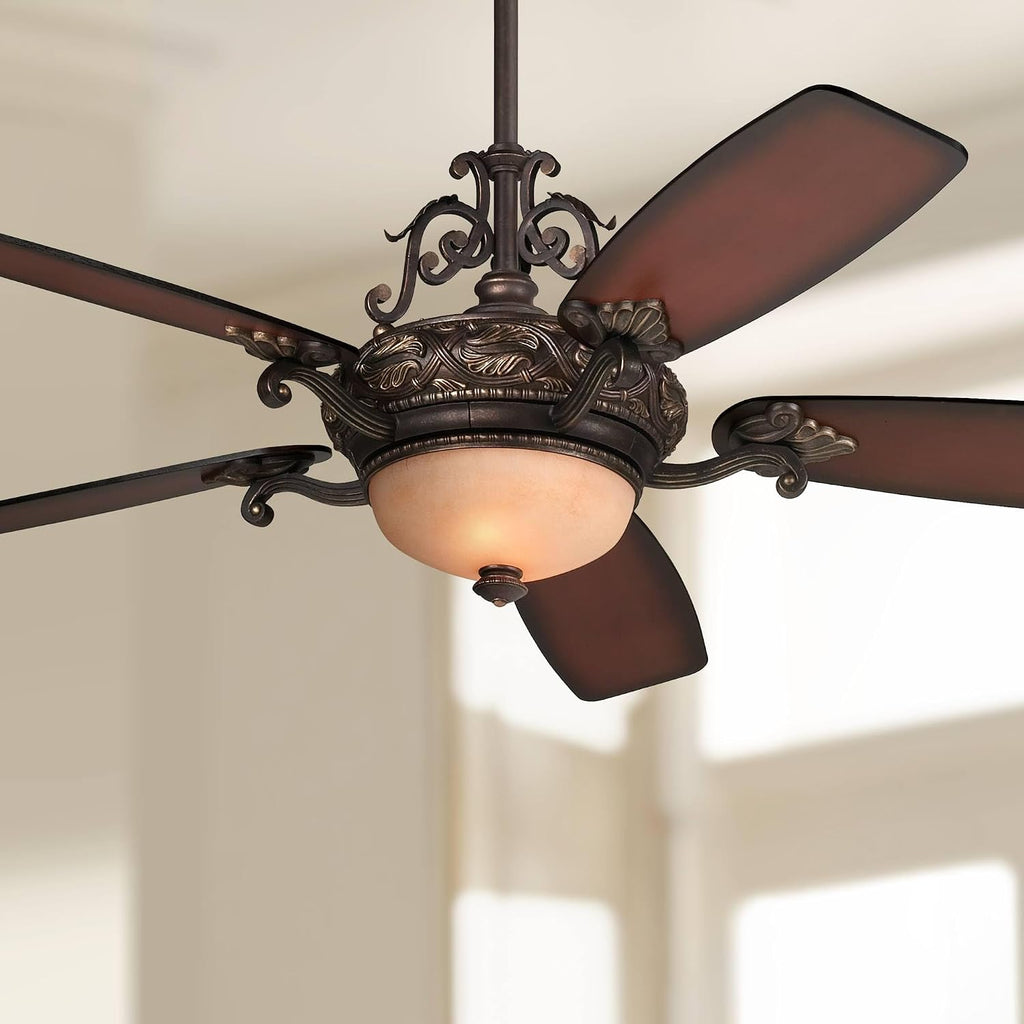 Casa Vieja 56' Casa Esperanza Vintage Antique Indoor Ceiling Fan 5 Blade LED Light Remote Control Bronze Gold Motor Brown Teak Finish Blades Bedroom Living Room Kitchen Includes 12' Downrod