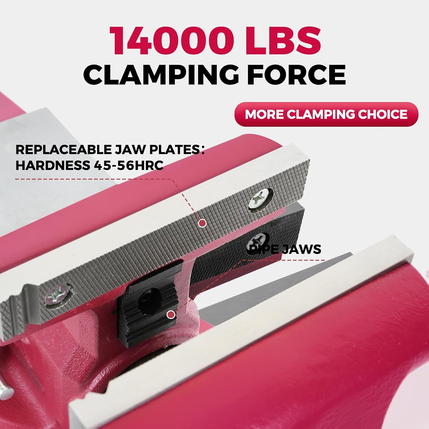 Forward Round Bench Vise 6 Inch Heavy Duty, 1760 Economic Industrial Vice with 360° Swivel Base, 6' Jaw Width, 7' Max Jaw Opening, 4' Throat Depth 72,000PSI Ductile Iron