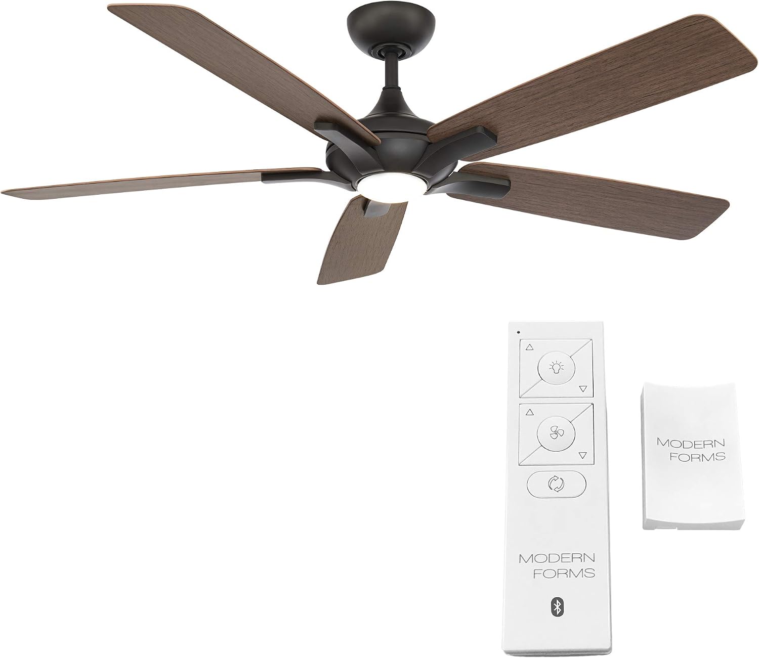 Modern Forms Mykonos Smart Indoor and Outdoor 5-Blade Ceiling Fan 60in Bronze/Dark Walnut with 2700K LED Light Kit and Remote Control worksworks with Alexa and iOS or Android App