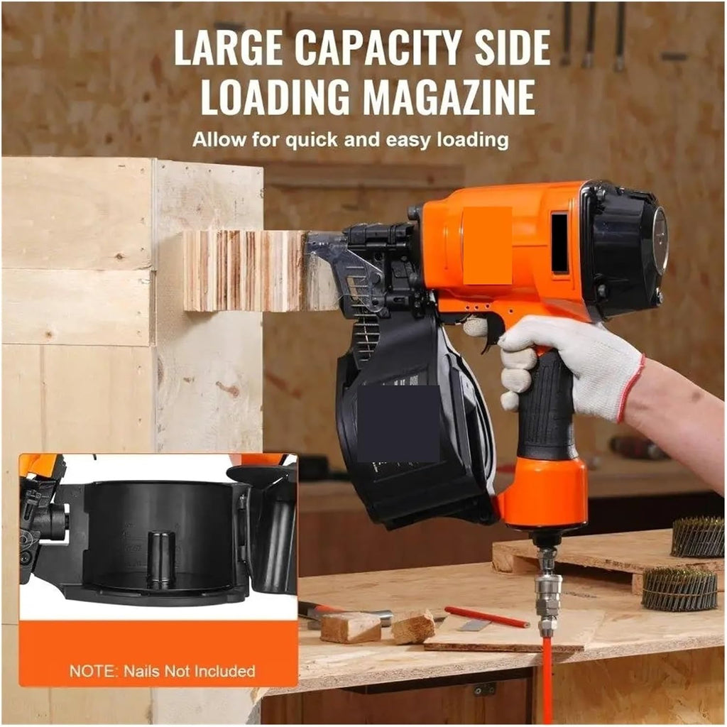 Pneumatic nail gun, MCN70 15° Pneumatic Coil Siding Nailer - 1-3/4 To 2-3/4 Inch Nail For Efficient Fastening for Floor, Truss, and Roof