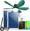 Solar Ceiling Fan Light with Battery and Adjustable Thermostat, 20' Outdoor Ceiling Fans for Gazebo with 2pcs 15W Bifacial Solar Panels, Solar Powered Canopy Fan for Patio, Sunroom, RV(Green)