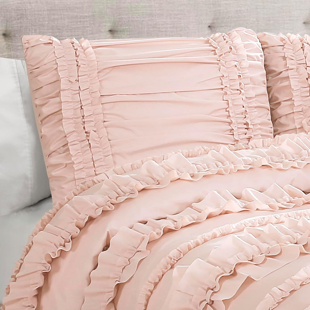 Lush Decor Belle Comforter Queen Size 4 Piece Set Blush - Ruffle Bedding Set - Cute Comforter - Coquette Decor - Queen Bedding