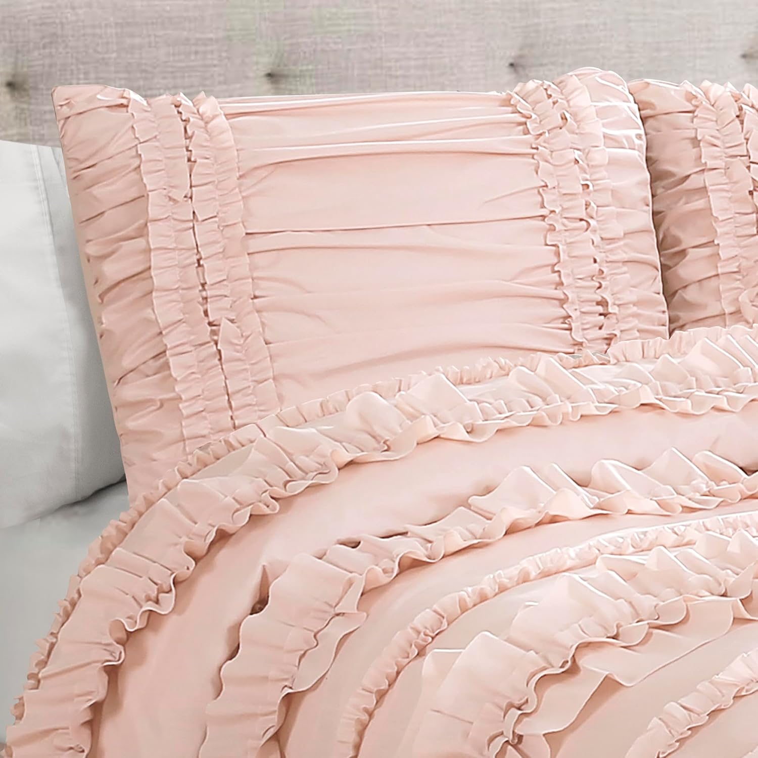 Lush Decor Belle Comforter Queen Size 4 Piece Set Blush - Ruffle Bedding Set - Cute Comforter - Coquette Decor - Queen Bedding