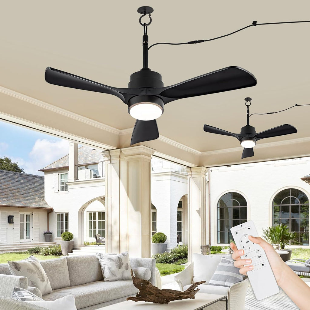 42' Gazebo Fans Outdoor Hanging with Remote Waterproof,Outdoor Ceiling Fan for Patios with Light, Plug in Cord Outlet Hook Wet Rated for Outside Porch, Pergola-Black