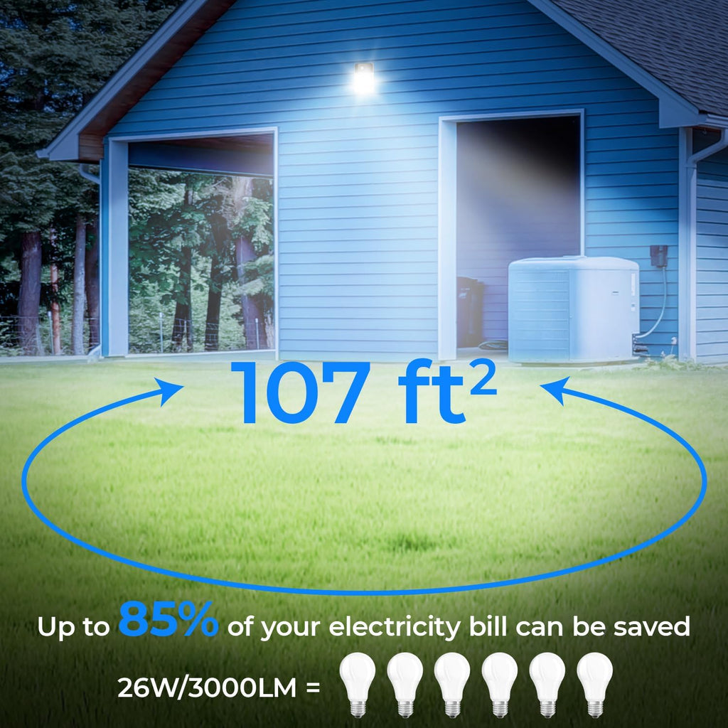 CINOTON 26W LED Wall Pack Light with Dusk to Dawn Sensor and 52' Smart Ceiling Fanwith Light and Remote, Alexa/Google/App Control, 6 Speeds & 2 Fan Modes, Reversible DC Motor