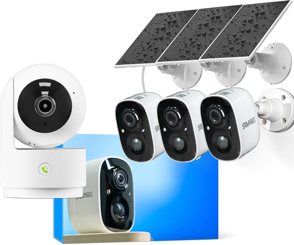 Vicohome AI 2K Outdoor Solar Battery Security Cam & Indoor Plug-in Cam System, Two Way Audio, Motion Detection, 360° View, Easy to Setup, Color Night Vision, Audible Siren, 180 Days Exchange Policy