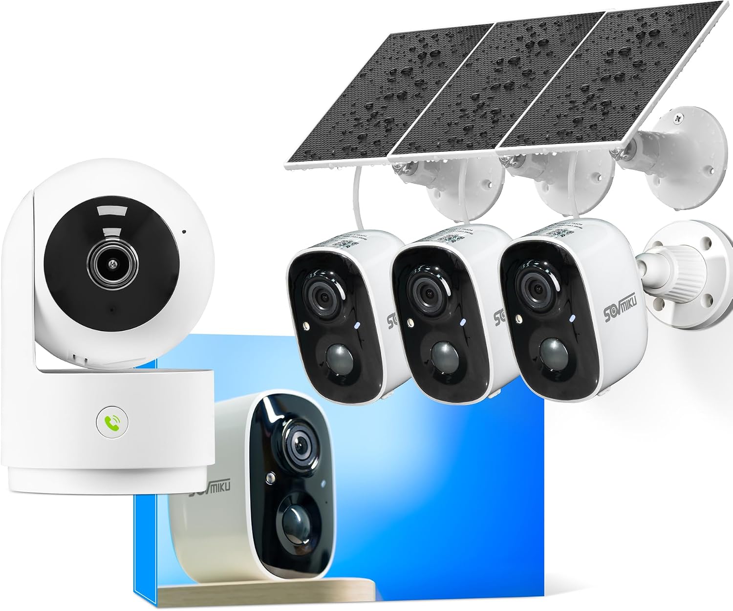 Vicohome AI 2K Outdoor Solar Battery Security Cam & Indoor Plug-in Cam System, Two Way Audio, Motion Detection, 360° View, Easy to Setup, Color Night Vision, Audible Siren, 180 Days Exchange Policy