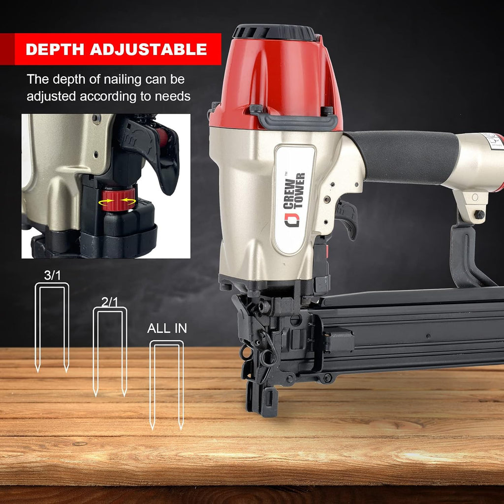 Pneumatic Stapler, 16 Gauge 7/16-inch Medium Crown Air Staple Gun for Fence Vinyl Siding Furniture Wood Pallets Crate Assembly Cabinets Framework and Structure Construction Finish