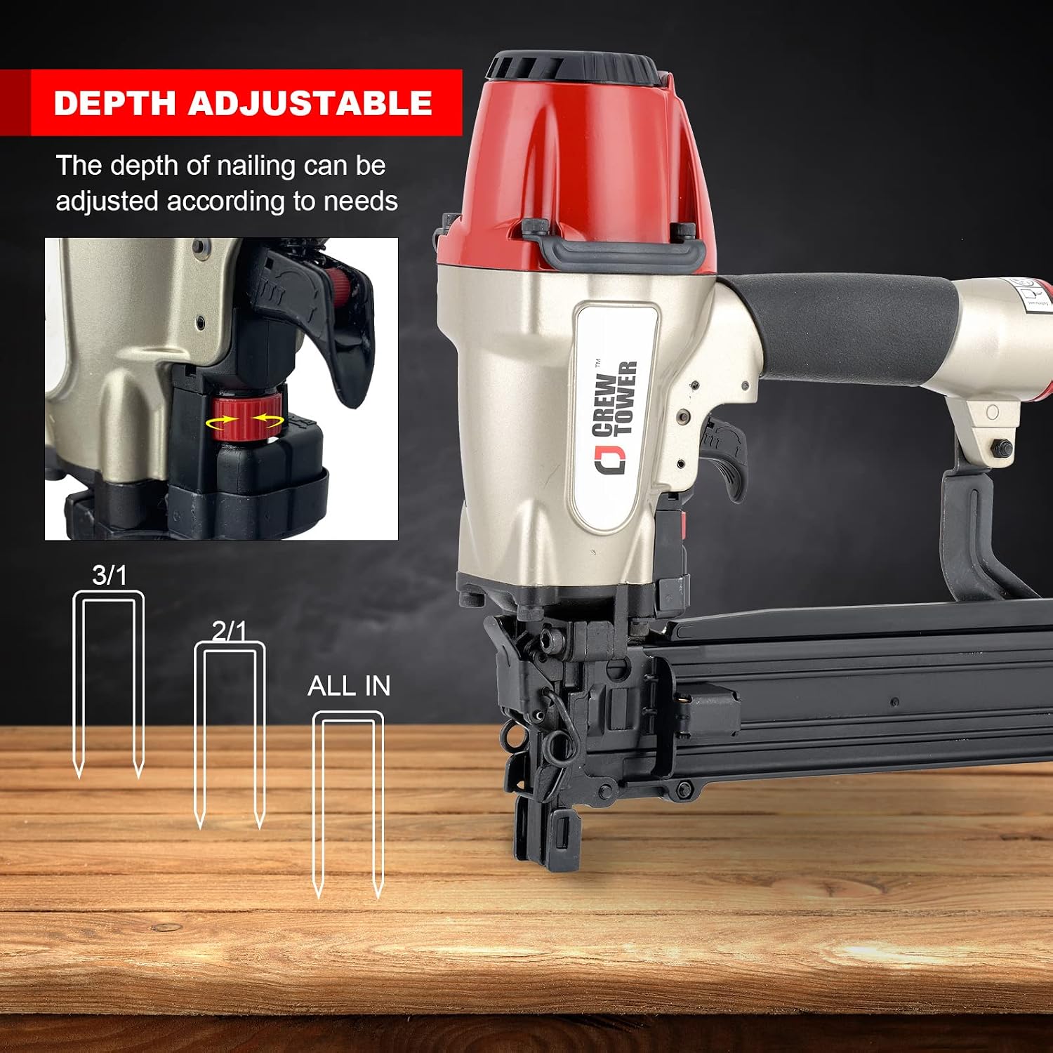 Pneumatic Stapler, 16 Gauge 7/16-inch Medium Crown Air Staple Gun for Fence Vinyl Siding Furniture Wood Pallets Crate Assembly Cabinets Framework and Structure Construction Finish