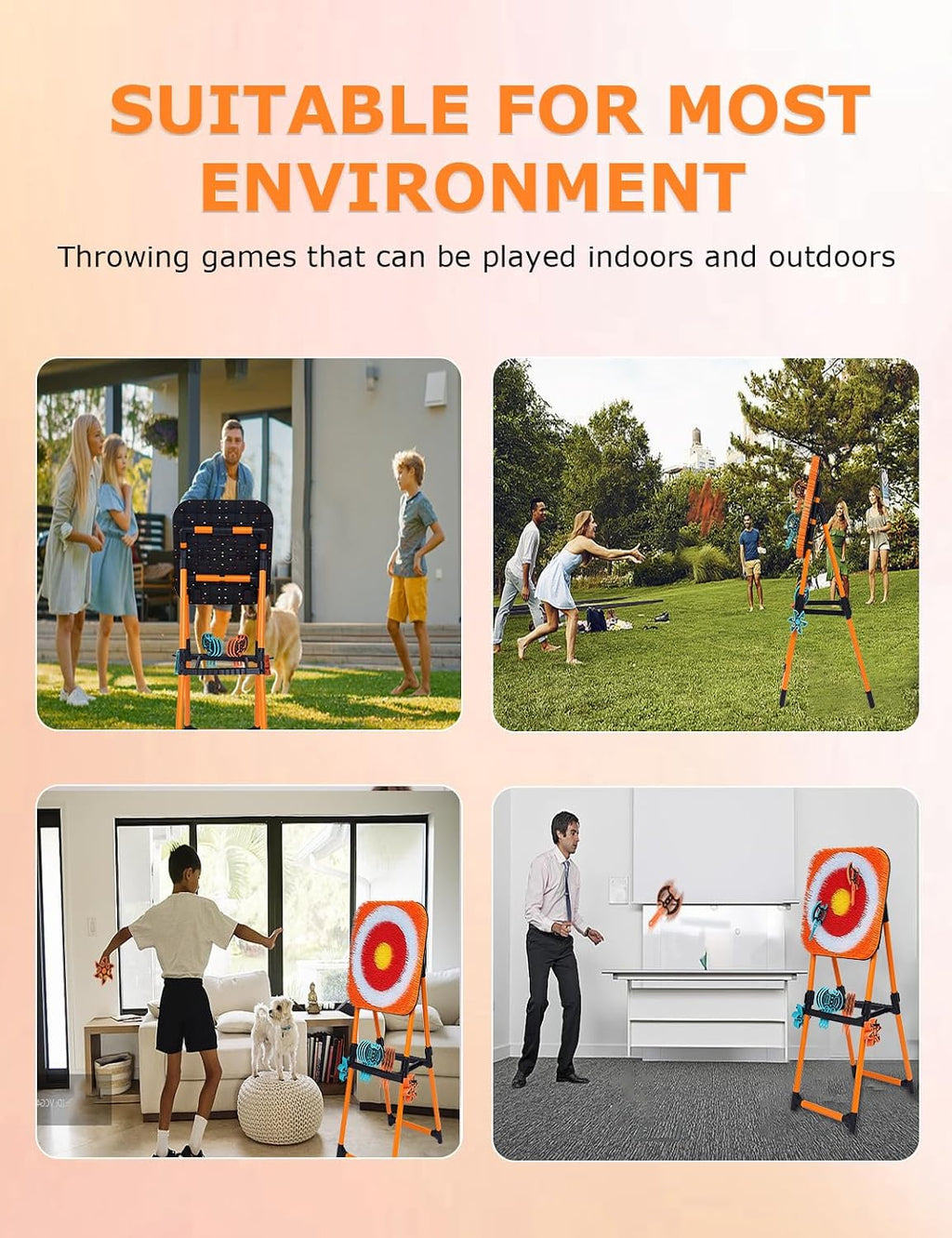 Axe Throwing Game for Backyard - 8 Throwing Axe & 8 Throwing Stars,24' Target,Yard & Outdoor Games for Adults and Family (Orange)
