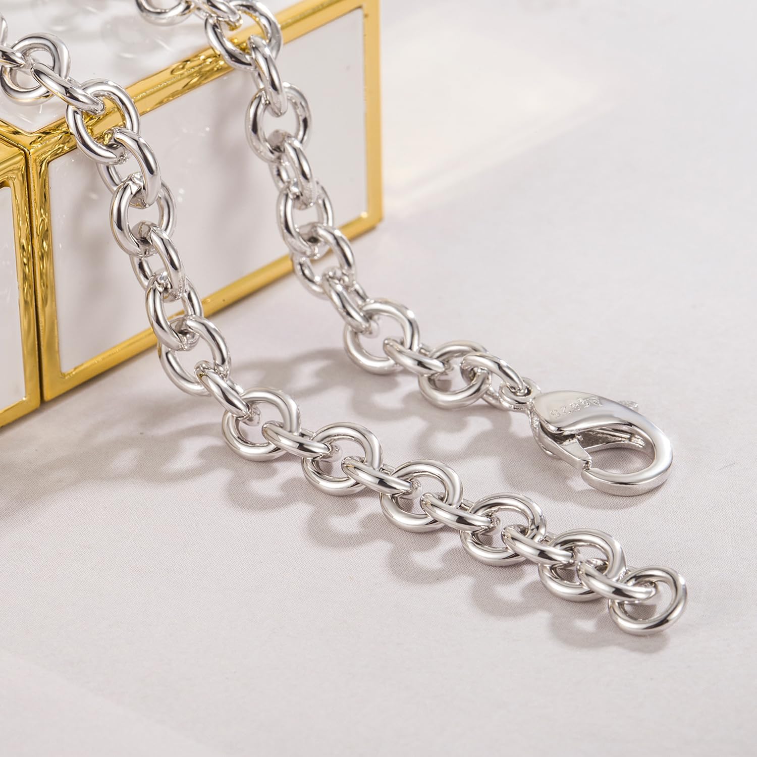 Dankadi 925 Sterling Silver Classic Round Cable Wire Link Necklace Men Cuban Curb Oval Belcher Link Chain Choker 16 to 30 in For Women 24k Gold Plated Jewelry Gift (6MM Silver, 22 inch)