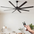 72' Industrial Ceiling Fan with Remote - 8 Blade Aluminum, 9,500 CFM Airflow, Quiet DC Motor, Indoor/Outdoor, 3 Downrods, Black Commercial Fan for Garage/Warehouse/Patio