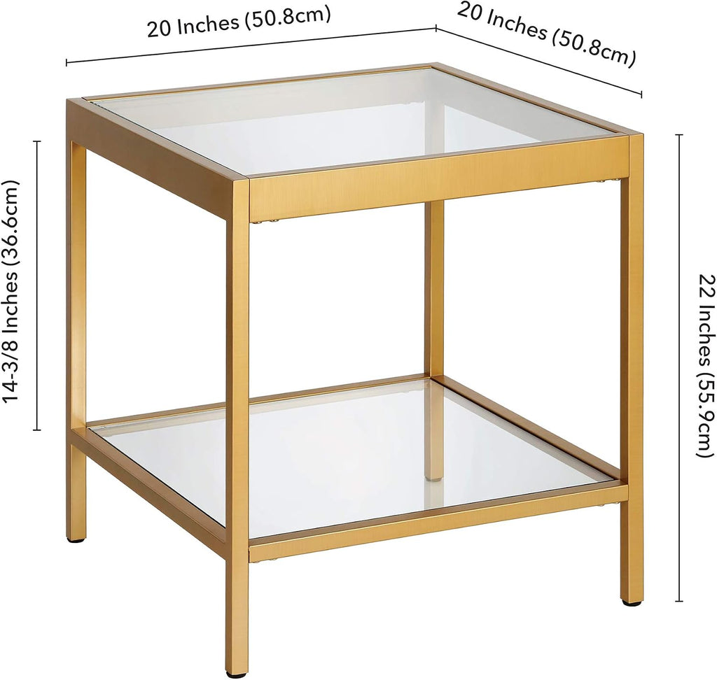 Henn&Hart 20' Wide Square Square Side Table in Brass, Table for Living Room, Bedroom