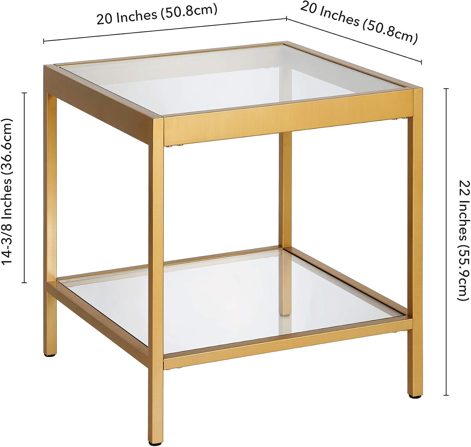 Henn&Hart 20' Wide Square Square Side Table in Brass, Table for Living Room, Bedroom