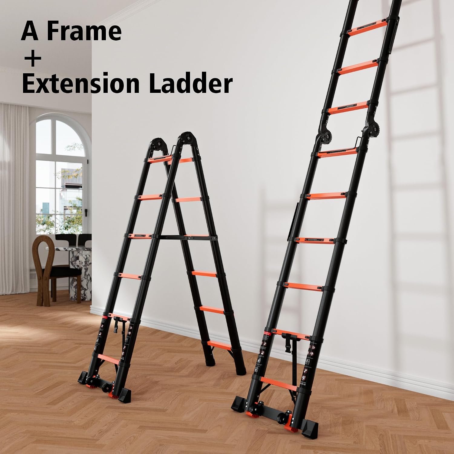 SINMEIRUN Telescoping Ladder, 8 Step, ANSI Certified, Type IA Heavy Duty, 330lbs Max Capacity, Aluminum Extension Ladder for Home, Roof, RV; Orange