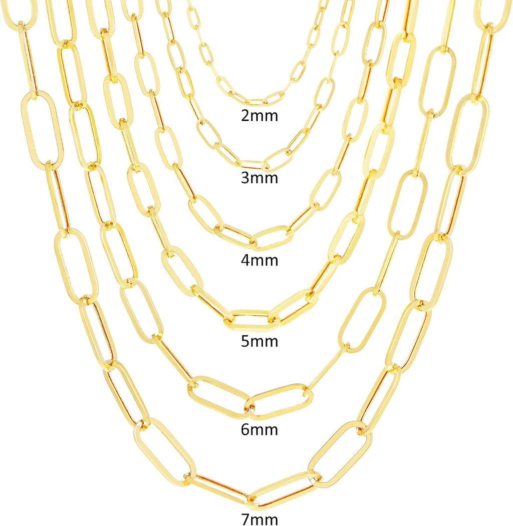 Nuragold 10k Real Yellow Gold Paperclip 2mm Elongated Cable Link Necklace (16'-24') Dainty Italian Jewelry for Men & Women