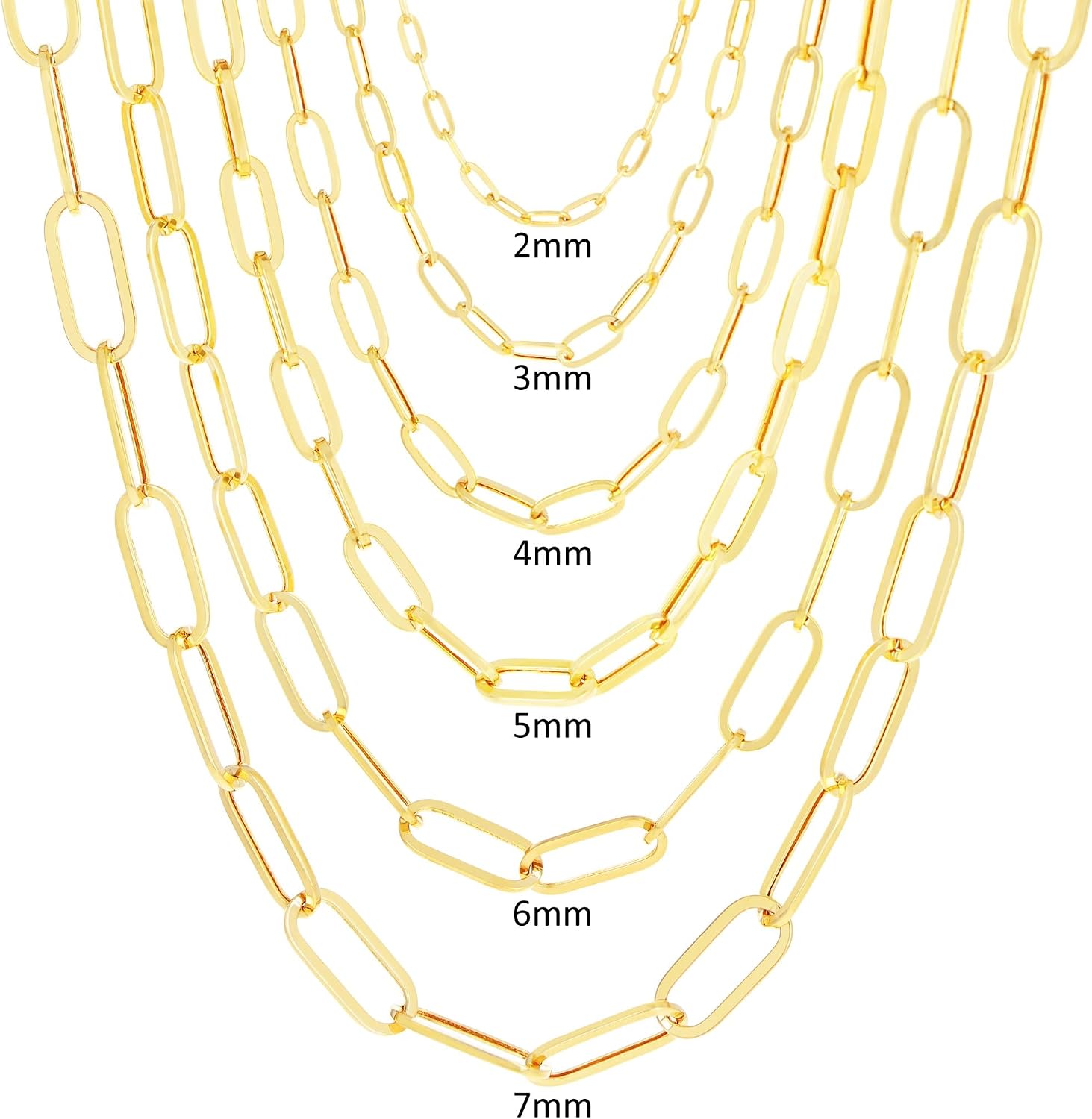 Nuragold 10k Real Yellow Gold Paperclip 2mm Elongated Cable Link Necklace (16'-24') Dainty Italian Jewelry for Men & Women