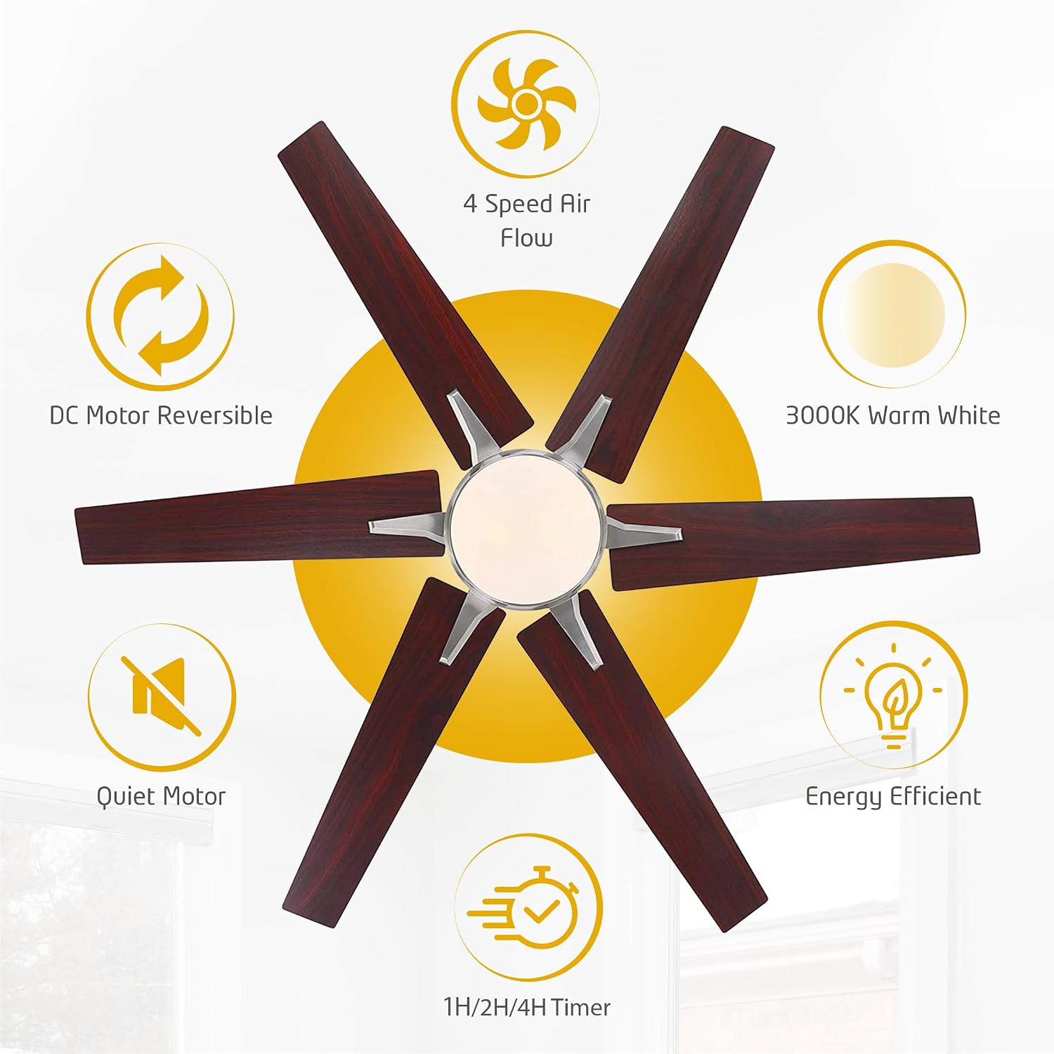 Ciata 60-inch Ceiling Fans with Lights – Smart Ceiling Fan for Bedroom/Living Room – Advanced Ceiling Fan with Remote Compatible with Alexa/Google Home – Wi-Fi Fans for Home – Brushed Nickel Finish