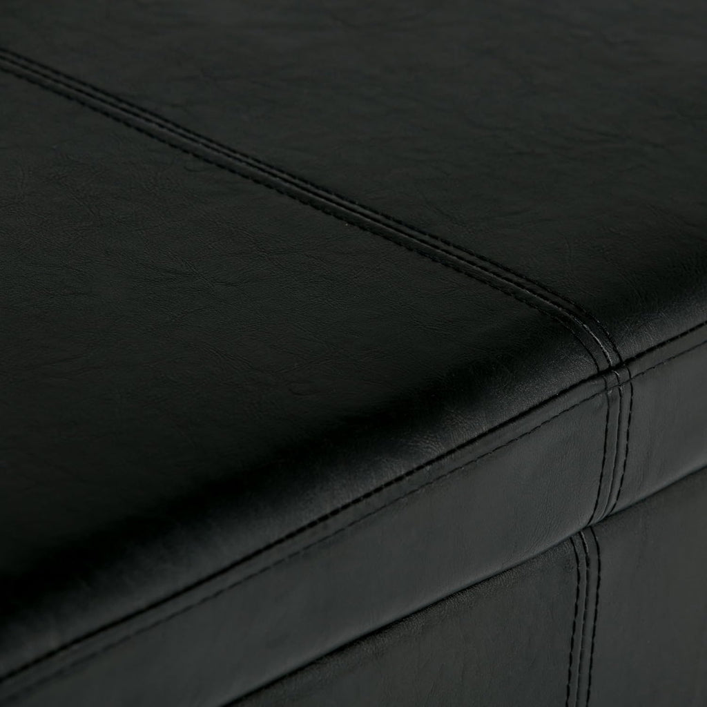 SIMPLIHOME Avalon Storage Ottoman Bench - 48' Wide x 16' High Upholstered Vegan Leather Rectangular Lift-Top Ottoman in Midnight Black, Contemporary Bench for Living Room with High-Density Foam