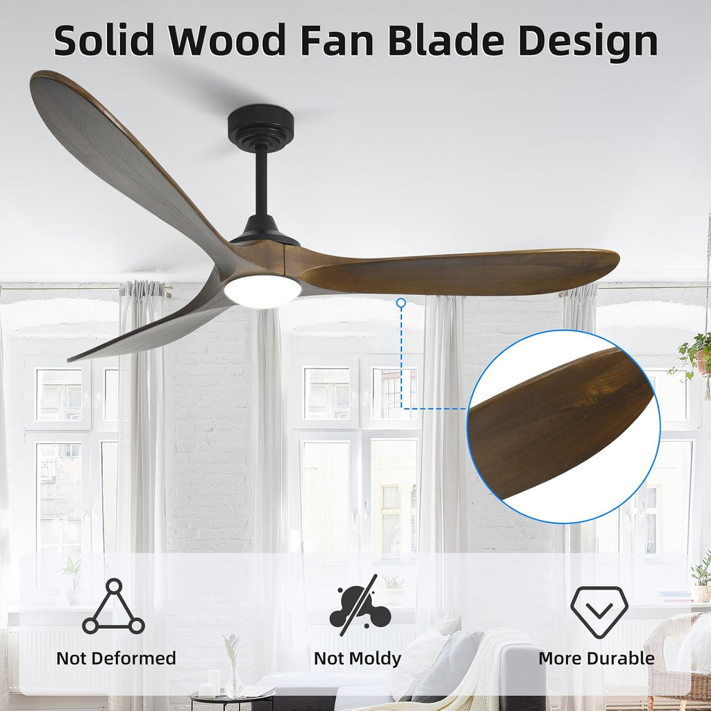 Ceiling Fan with Lights, 72'' Solid Wood Indoor/Outdoor Ceiling Fan with Quiet Reversible DC Motor, Compatible with Alexa/Google/App, 3CCT Dimmable, 6 Speeds Bronze Outdoor Fan for Patio Porch