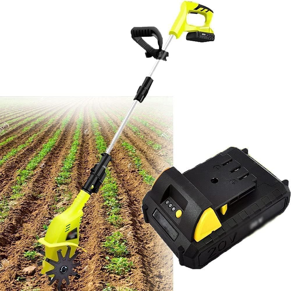 MekUk Garden Tiller & Cultivator Cordless Tiller, with A 4000mah Lithium Battery and Charger, Adjustable Handle, Portable Cultivator for Gardens for Garden Care Compacted Soils and Lawn Yard