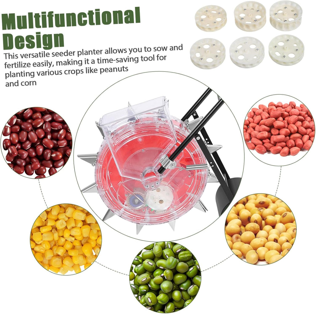 Hand-Push Planter Precision Roller for Sowing and Fertilizing Multi-Functional Gardening Tool for Efficient Planting and Growth Monitoring