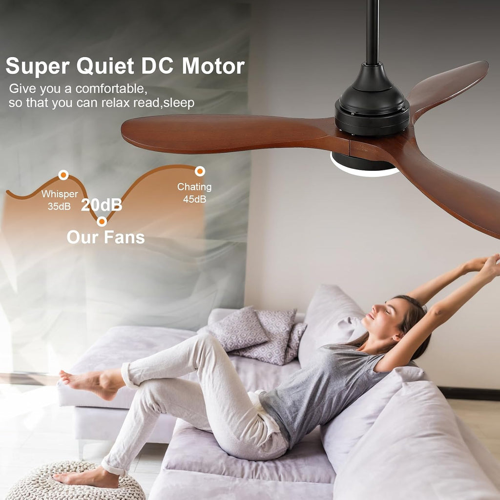 OKDNEG 42 Inch Ceiling Fans with Lights and Remote, 3 Wood Fan Blades Ceiling Fan,3CCT Dimmable,Timer,Quiet DC Motor,6 Speed,Indoor Outdoor Ceiling Fan for Offices Farmhouse Gazebo Patio