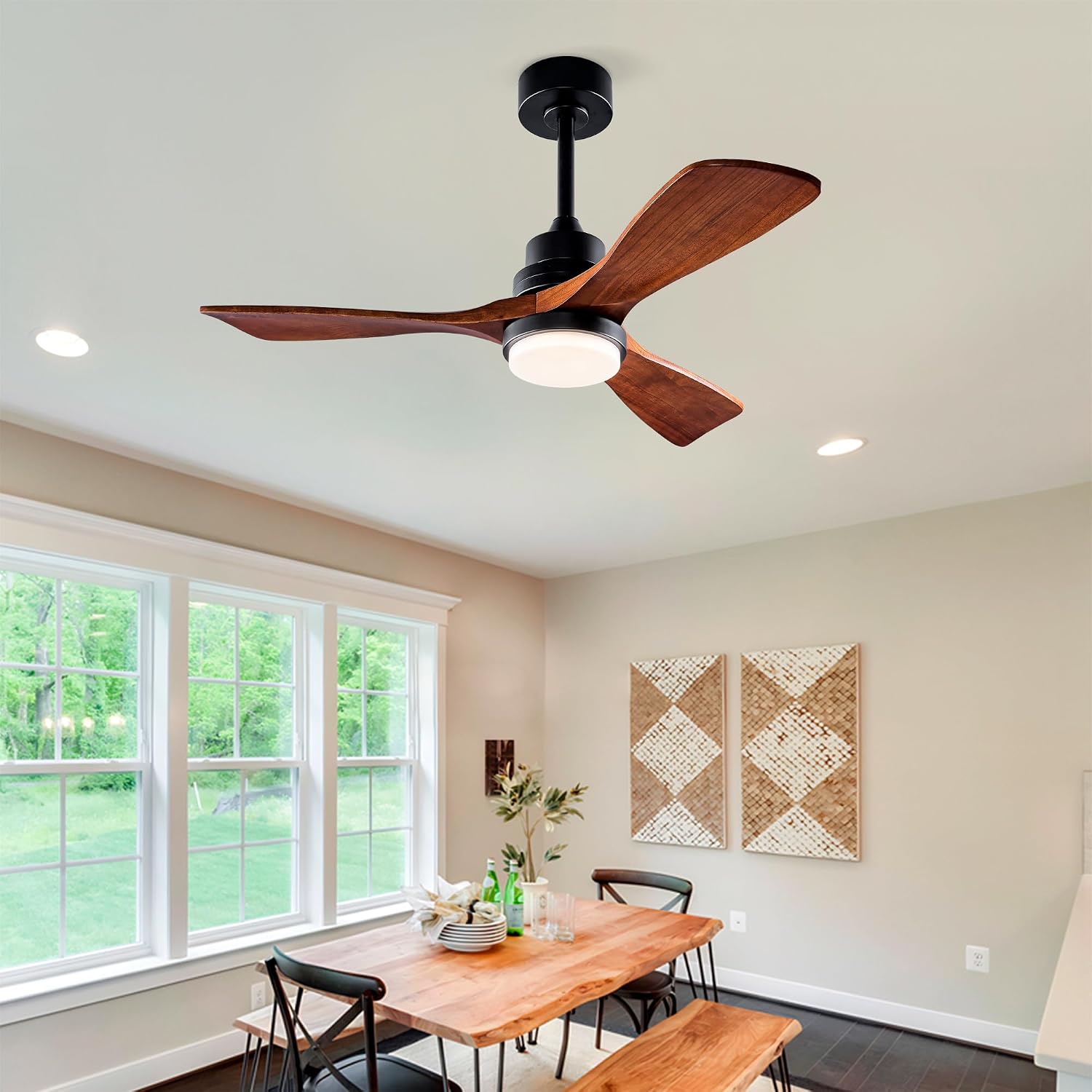 42 Inch Ceiling Fans with Lights and Remote, Outdoor Ceiling Fan for Patios with Light 3 Blades Ceiling Fan Noiseless Reversible DC Motor, Wood Fan for Farmhouse