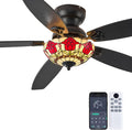 Tiffany Ceiling Fans with Lights - 52' Ceiling Fan Chandelier with 5 Dual-Blades and Glass Shade, 6 Speeds and Reversible, Indoor and Outdoor, Retro Style