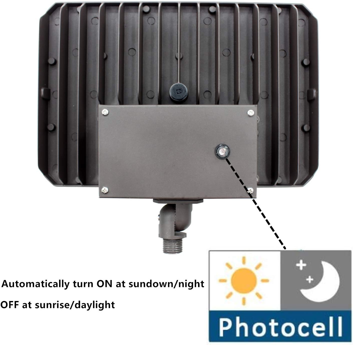 Dusk to Dawn 150W Outdoor LED Flood Light with 1/2' Knuckle Mount (Plate Included), 5000K 21000LM 100-277V, ETL Waterproof LED Security Flood Lighting for Sign/Flagpole/Tree/Yards/Advertising Boards